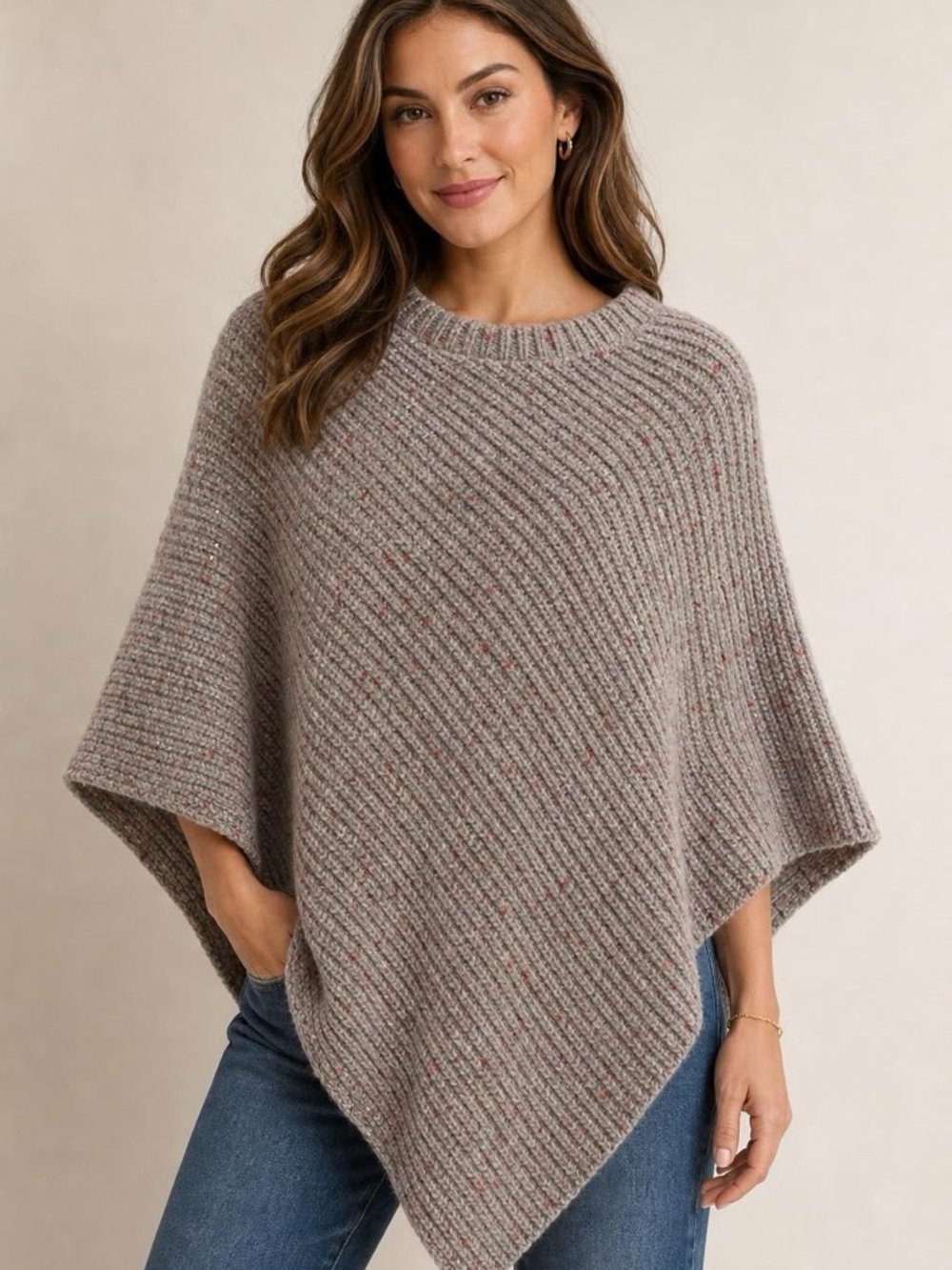 525 America NWT's Woven Cozy Ribbed Knit Poncho Sweater - Women OS